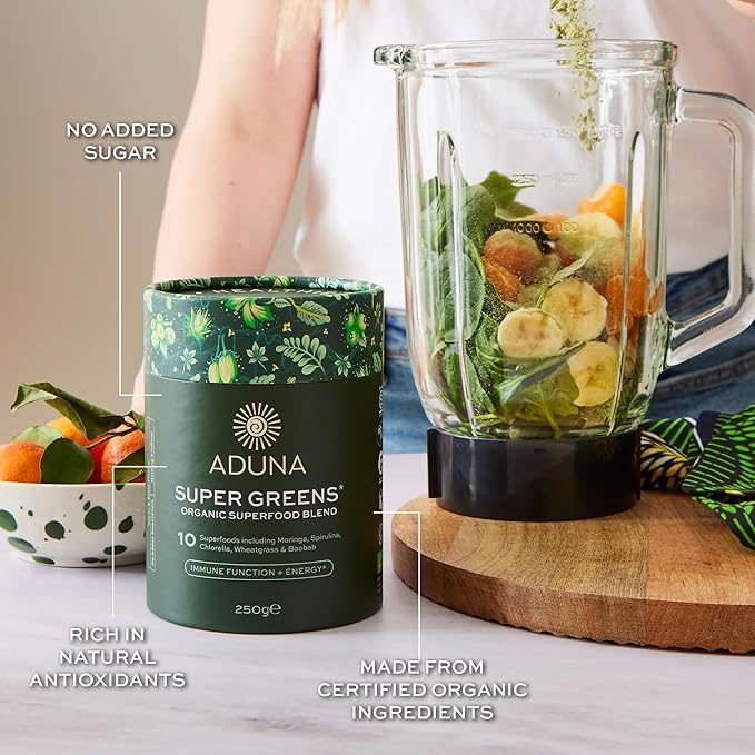 Aduna Organic Super Greens Blend | 100% Natural Superfood Powder for Immune Support &amp Energy | Stir-in Blend with 10+ Superfoods Moringa &amp More | Vegan Powder for Smoothies Shakes &amp Yogh