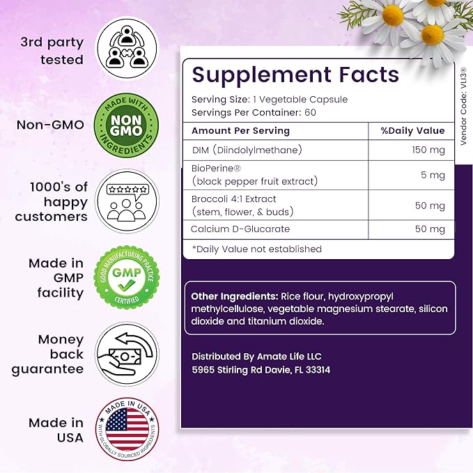 Women’s DIM Complex 150mg - Bioperine Estrogen Balancing Pills for Menopause &amp Hot Flashes Relief Support Hormonal Acne Powerful Supplement - Pack of 2 (60 Count per Bottle) Made in USA