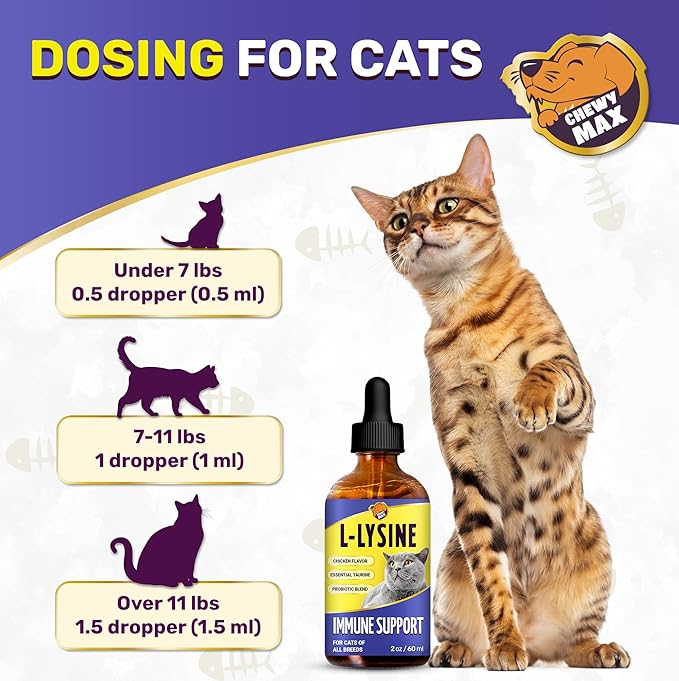 L Lysine for Cats – Gentle Help with Watery Eyes &amp Cough – Breathing Care with Taurine – Vitamins &amp Chicken Flavor for Kittens &amp Senior Pets – 2-Oz x 2 Pack