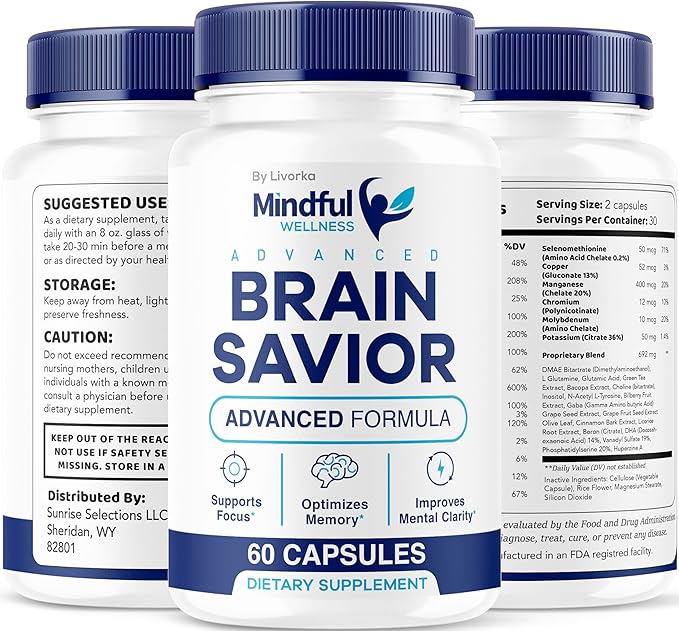 (2 Pack) Mindful Wellness Advanced Brain Savior Capsules Official Mindful Wellness Supplement Pills Mindful Wellness Support Capsules Premium Formula - All Natural Pills 120 Capsules for 2 Months