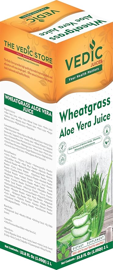 Vedic Juices Premium Quality Aleo Vera Juice Drink with Wheatgrass - 16.9 fl oz Pack of 1 - Ideal for Daily Use
