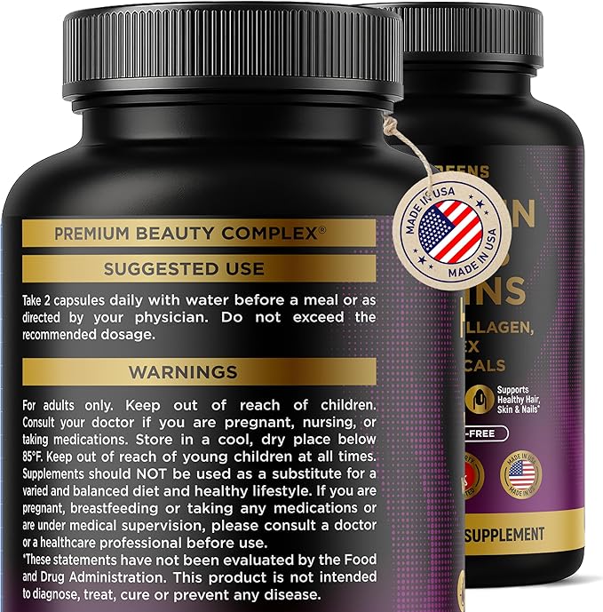 Hair Skin &amp Nails Vitamins with Biotin 10000 mcg Collagen B-Complex &amp Botanicals – Supports Healthy Hair Glowing Skin &amp Strong Nails – Non-GMO Gluten-Free – Made in USA – 120 Capsules