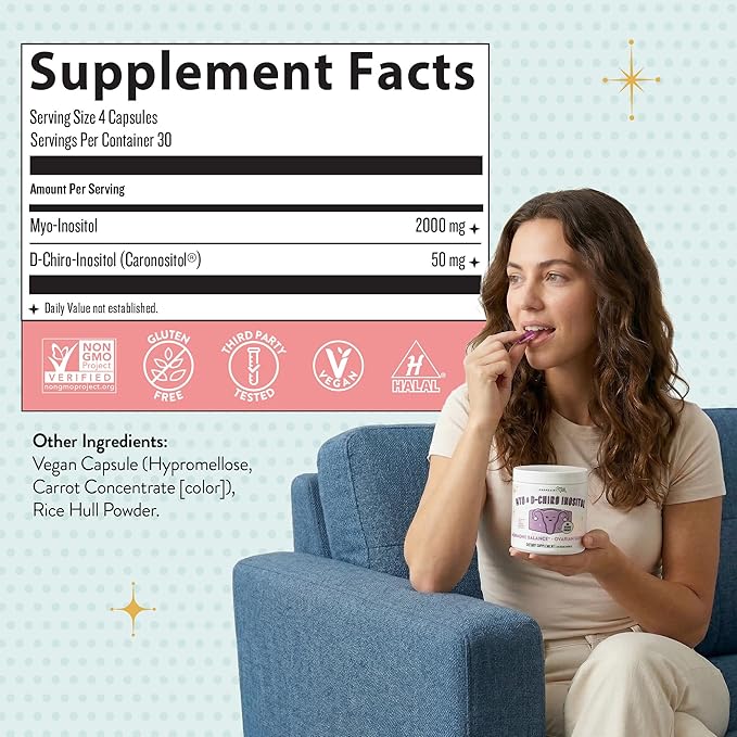 Legendairy Milk Pure Myo-Inositol &amp D-Chiro Inositol PCOS Supplements Inositol Supplement for Women Hormone Balance 40:1 Ratio Ovarian Support Fertility Supplement | 2000mg 120 Vegan Capsules