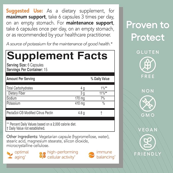 PectaSol Modified Citrus Pectin – 90 Capsules – Total-Body Health Supplement to Support the Heart Immune System Inflammation Response &amp Healthy Aging + Maintain Healthy Galectin-3 Levels