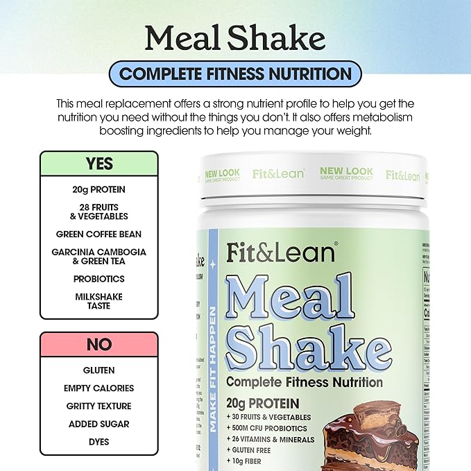 Fit &amp Lean Meal Shake Meal Replacement with Protein Fiber Probiotics and Organic Fruits &amp Vegetables Chocolate Peanut Butter Pie 1lb 10 Servings