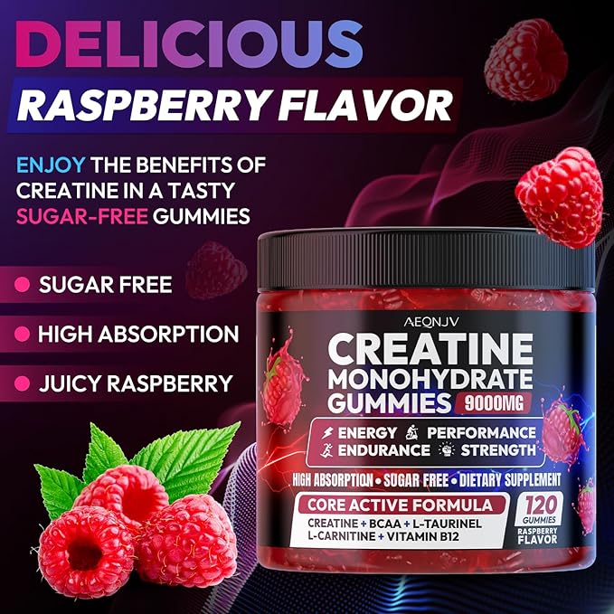 Cytona Creatine Gummies Monohydrate Complex 9000MG Pre-Workout for Men &amp Women Creatine Gummy with L-Taurine BCAA 2:1 B12/6 for Muscle Support Enhance Strength Energy Boost-120 Count