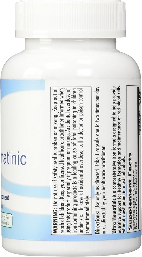 Nutra BioGenesis - Ultra Hematinic - Iron B Vitamins and Copper for Iron Absorption RBC Support and Energy - 60 Capsules