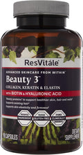 ResVitále Beauty 3 - Skin Care Supplement with Collagen Keratin &amp Elastin - 90 Capsules