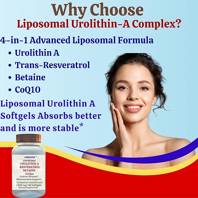 Nikoni Liposomal Urolithin-A Supplement 1400mg Supports Healthy Aging Cellular Renewal &amp Muscle Health- 60 Softgels