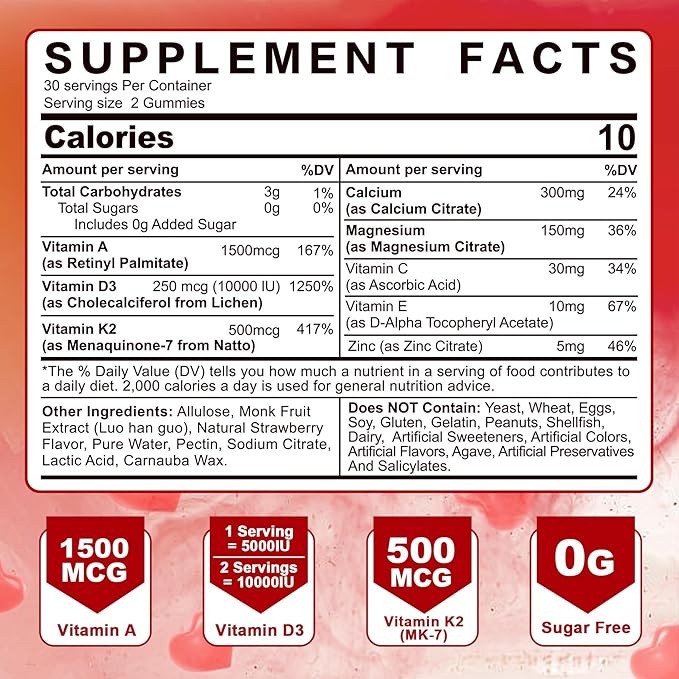 Digestive Enzymes Gummies 1000mg Chewable - Break Down Food Quickly 90 Billion CFU Probiotic Postbiotic Prebiotic &amp Fiber Blend &amp Vitamin ADK Gummies + Calcium Magnesium Zinc Supplement