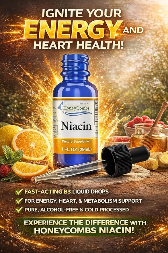 HoneyCombs Vitamin B3 Liquid Niacin 500% DV Niacinamide B3 Supplement Sublingual B-Complex Vitamin - Made in USA - Non Flushing Niacin Vitamin B3 Niacinamide Liquid Can be Used as a Niacinamide Serum