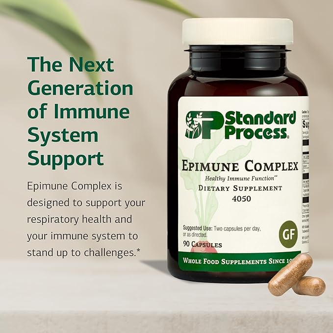 Standard Process Epimune Complex - Vegan Immune System Support - Respiratory &amp Immune Health Supplement with Maitake &amp Turkey Tail Mushrooms - Vegan Vegetarian &amp Gluten-Free - 90 Capsules