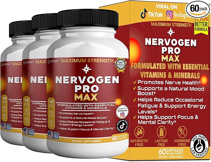 Nervogen Pro Max Nerve Health Support Supplement with B Vitamins 60 Capsules 30-Day Supply (3)