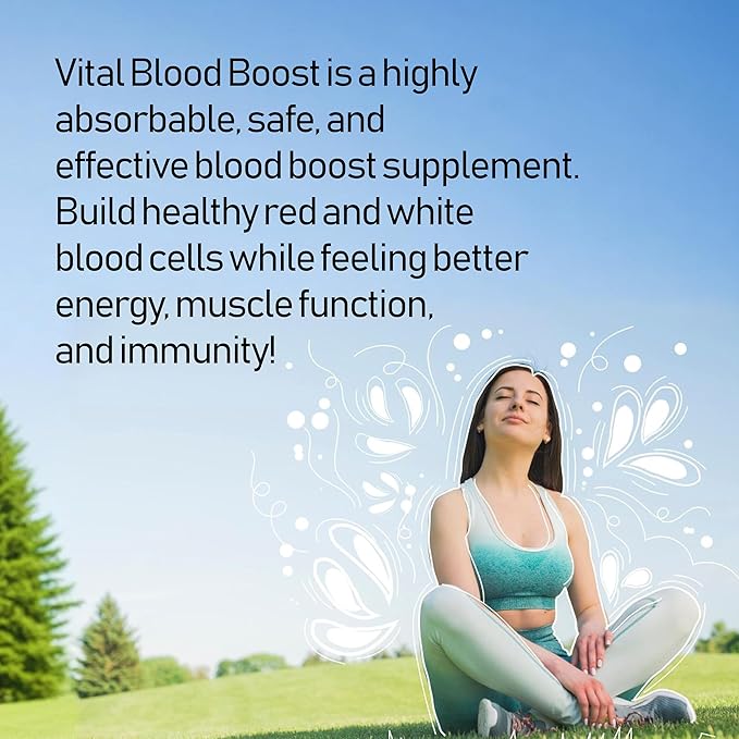 Vital Blood Boost - Dietary Supplement for White and Red Blood Cell Support - Iron with Selenium Zinc Vitamin B12 &amp Folic Acid - 90 Tablets x 3 Bottles 270 Day Supply