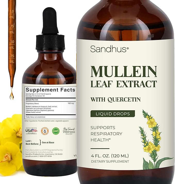 Sandhu's Mullein Drops for Lungs Bundle with Beetroot Powder Capsules | Supports Immune Health &amp Overall Wellness for Men &amp Women