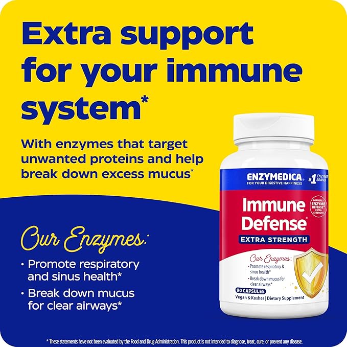 Enzymedica Immune Defense Extra Strength Proteolytic Enzymes for 2X Immune &amp Respiratory Support 90 Count