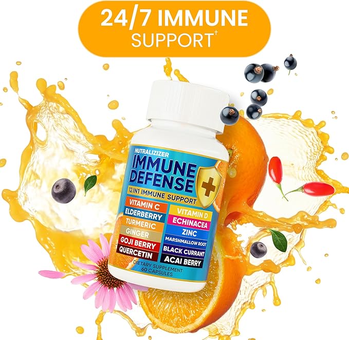 12 in 1 Immune Support Supplement - Immune Defense Vitamins w/VIT D3 Vitamin С Zinс Echinacea Elderberry Ginger &ampMore - Natural Immunity System Booster - Immune &amp Muscle Health 120cs