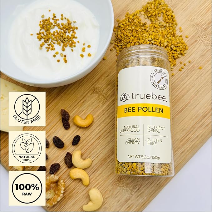 truebee Bee Pollen Granules 5.2 oz - Made in New Zealand 100% Raw Superfood with Natural Vitamins Enzymes B Vitamins Amino Acids &amp Protein – Paleo &amp Keto Friendly Gluten-Free