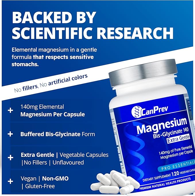 CanPrev Magnesium BisGlycinate Extra Gentle 140mg 120 v-Caps 120-Day Supply - Pure Elemental Magnesium Supplement Support Bone &amp Muscle Function Gentle on Stomach Perfect for Daily Magnesium N