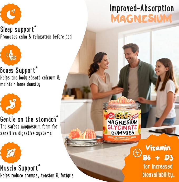 Center-Filled Magnesium Glycinate Gummies 400MG - High Absorption for Kids Teens &amp Adults - Supplement for Sleep Calm &amp Muscle Relaxation with B6 &amp D3 - Gluten Free &amp Vegan Friendly