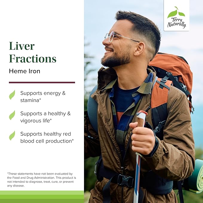 Terry Naturally Liver Fractions - Endurance &amp Energy Support with Gentle Iron - Dietary Supplement Supports Healthy Red Blood Cell Formation - Iron Supplement for Liver Health - 90 Capsules