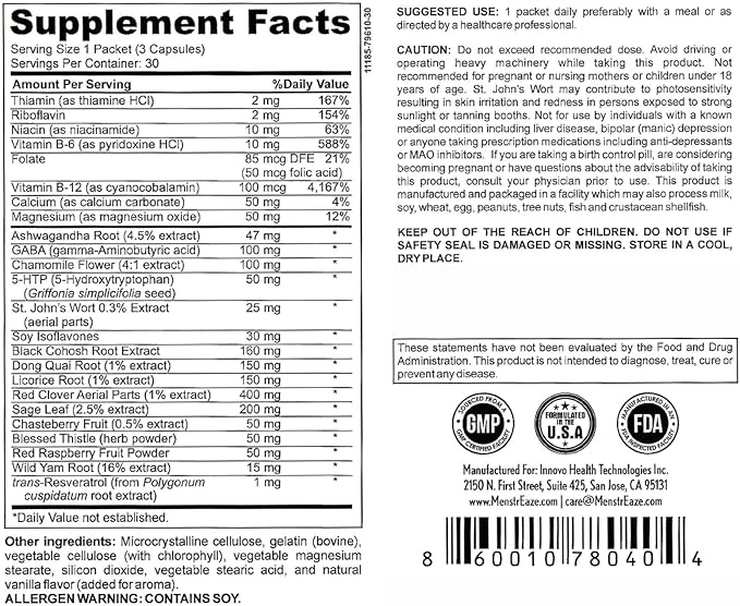 Hormone Balance for Women – PMS Support Supplement for Mood Menstrual Cramp Bloating Hormone-Free Perimenopause &amp Menopause Support Chasteberry Black Cohosh St. John’s Wort 30 Daily Packets