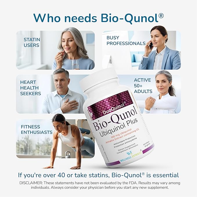 WELLNESS EXTRACT BioQuinol Ubiquinol (CoQ10) with Geranylgeraniol – Master Antioxidant for Heart Health Cellular Energy 150mg 60 Softgels