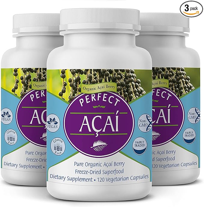 Perfect Supplements – Perfect Acai – 120 Capsules – Pure Organic Freeze-Dried Acai Berry Superfood - Powerful Antioxidants - Immune Support – 3 Pack