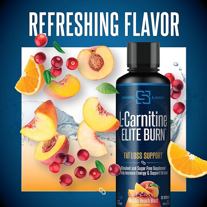 L-Carnitine Elite Burn Liquid Keto Fat Burner and Metabolism Activator - Fat Loss Support Keto Friendly Weight Loss Increase Energy-Stimulant Free - Malibu Beach Blast 3000mg (32 Servings)
