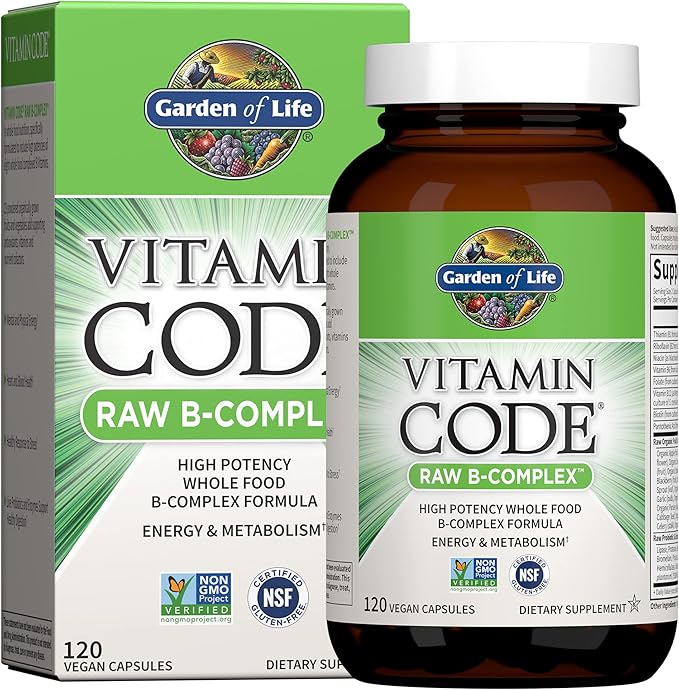 Garden of Life Vitamin B Complex 120 Vegan Capsules High Potency Vitamins for Energy &amp Metabolism with B6 Folate &amp B12 as Methylcobalamin Plus Probiotics