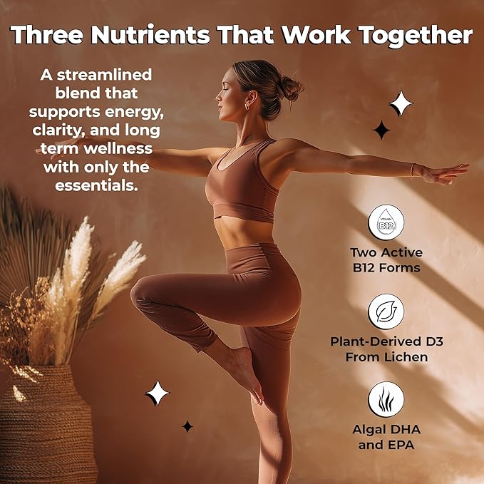 Future Kind 3 in 1 Daily Multivitamin - for Energy Clarity Active Wellness Support with B12 D3 and Algal Omega-3 - Essential Vegan Multivitamin for Women &amp Men - Tiny Citrus Softgels (60 Count