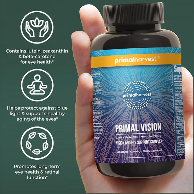 Primal Harvest Primal Vision with Lutein Zeaxanthin Vitamin A and Zinc for Eye Health Blue Light Support and Visual Clarity 2 Pack