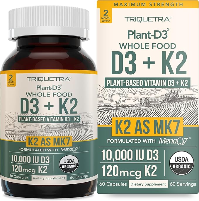 Organic Plant D3 + K2 | 10000 IU D3 + 120 mcg K2 as All-Trans MK7 from MenaQ7® - 100% Whole Food Raw &amp Vegan | Enhanced Digestion with Prebiotic &amp Superfood Complex – D3 from Organic Algae (6