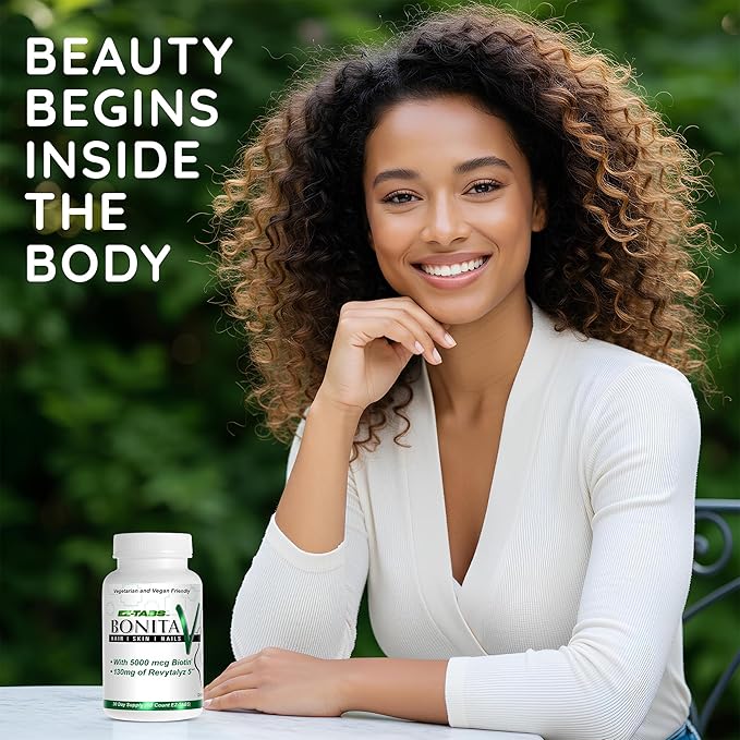 Essential Source Bonita V - Hair Skin &amp Nails Vitamins for Women and Men - 20 Active Ingredients with 5000 mcg Biotin - Revytalyz 5 Collagen Support Blend - Easy-Swallow Vegan Tablets (60 EZ-TAB)