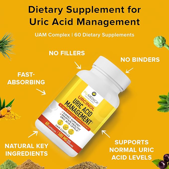 Urcinol Uric Acid Supplement for Joint Support - 60ct (Pack of 2) - Uric Acid Support Formula with Turmeric Root Acai Banaba Leaf Celery Seed Yucca Stalk