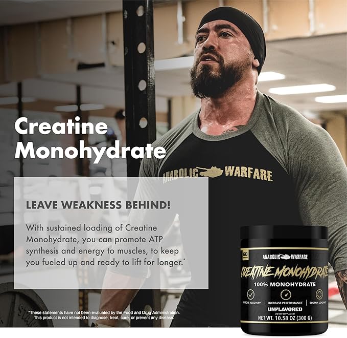 Anabolic Warfare Creatine Monohydrate Post Workout Recovery Increase Performance Sustain Loading Premium Creatine* (60 servings)