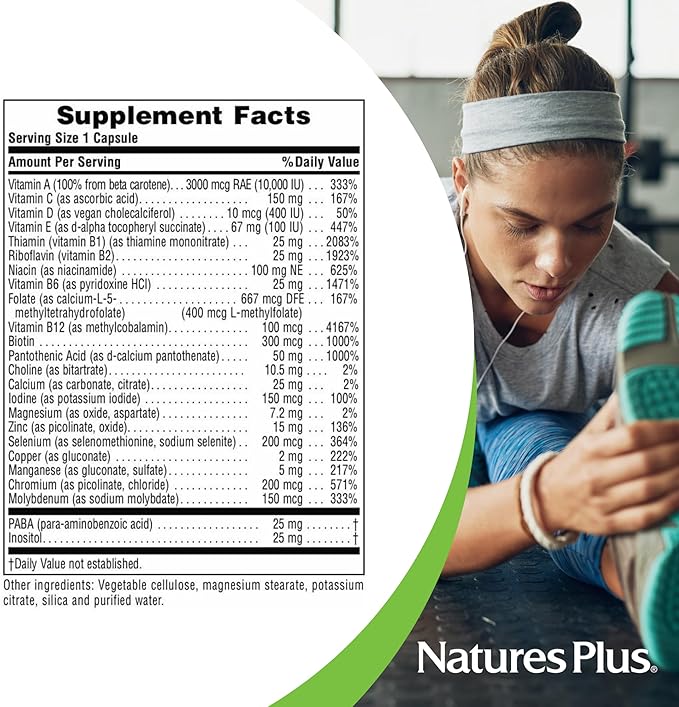 NaturesPlus Ultra One Daily Iron Free - 90 Fast-Acting Capsules - Multivitamin &amp Mineral with Beta Carotene - Vegan Gluten Free - 90 Servings