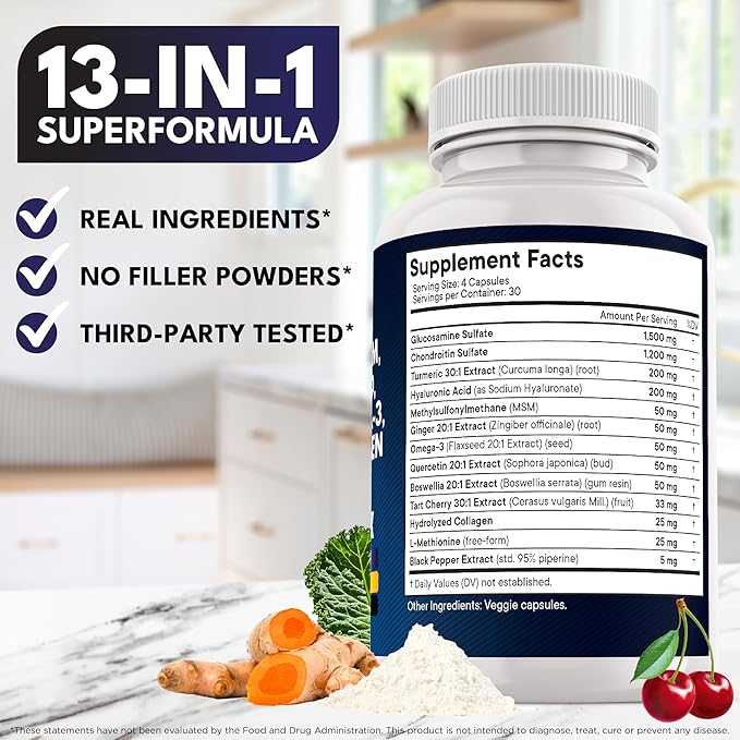 Glucosamine Chondroitin MSM Turmeric Curcumin Collagen Hyaluronic Acid Omega 3 – Health Supplement for Men &amp Women – 360 Count