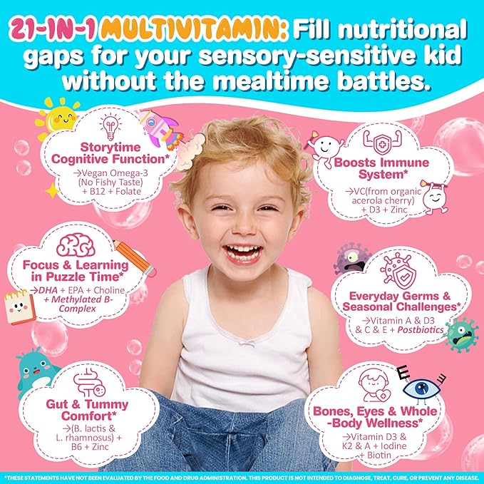 Vegan Omega 3 Gummies 1280mg + Vitamin D3 K2 (MK7) + Organic Toddler Multivitamin Gummies + Omega-3 (DHA/EPA) Postbiotics 3 Pack