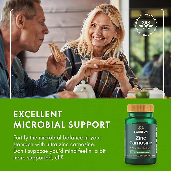 Swanson Zinc Carnosine (PepZinGI) Gastric Health Supplement for Digestive-Sensitive Adults Seeking Stomach Lining Support (60 Capsules)