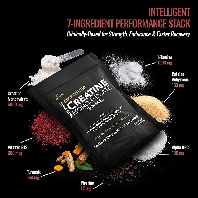 Creatine Monohydrate Gummies for Men &amp Women - Sugar Free &amp Vegan Advanced Formula W/L-Taurine + Vitamin B12 - for Muscle Strength Muscles Builder Recovery Energy Boost Pre-Workout Supplem