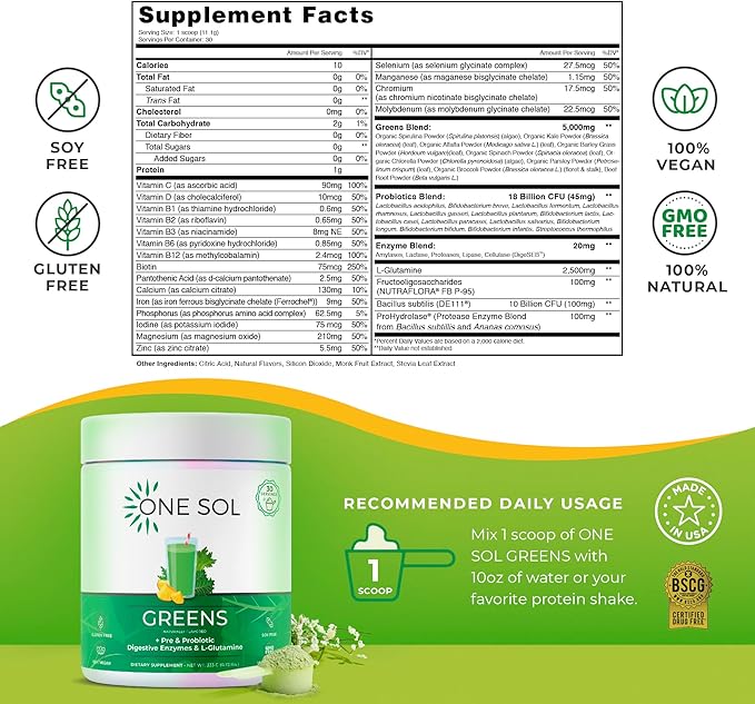One Sol Fat Burner &amp Greens Bundle: Natural Metabolism Energy &amp Gut Health Support with Superfoods Probiotics &amp All-Natural Ingredients (Fat Burner + Super Greens)