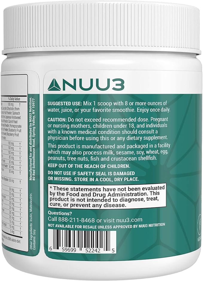 NUU3 Super Greens Superfoods + Probiotics - Immune Support Improved Energy &amp Gut Health Digestive Enzymes - Boosts Immunity - 30 Servings (Unflavored)