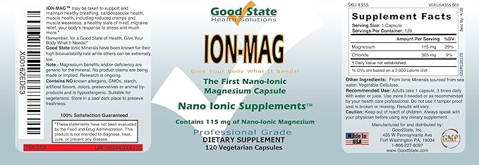 Good State ION-MAG - Ionic Magnesium Capsules - (115 mg Each Serving) (120 Veggie Capsules)