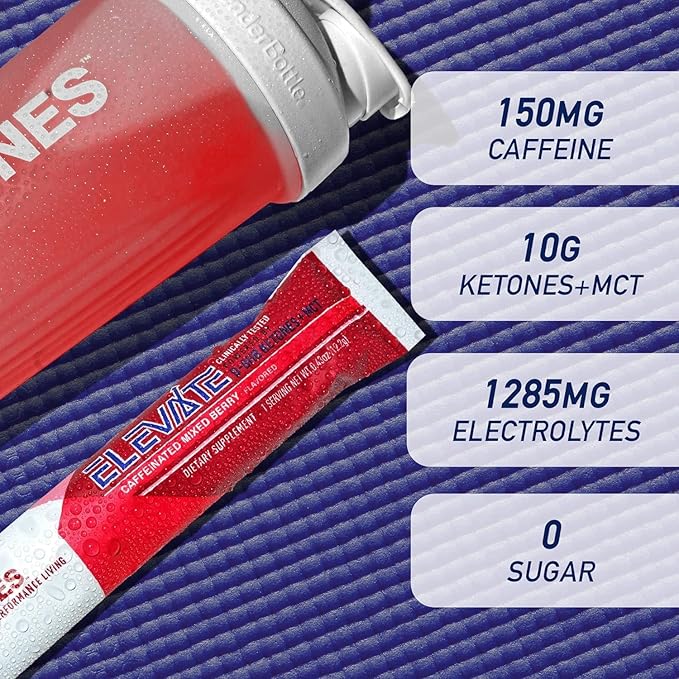 Real Ketones MCT &amp BHB Exogenous Ketones Drink Mix Packets Elevate Keto Electrolytes Powder Packets No Sugar with 4 Main Electrolytes Plus Hydrating Proprietary Keto BHB (30 Pack Mixed Berry)