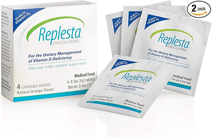 Replesta 50000 IU Vitamin D3 Cholecalciferol for Vitamin D Deficiency Once-Weekly Chewable Wafer Non-GMO Natural Orange Flavor 4 Pack (Pack of 2)