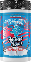 Amino Flood from Frontline Formulations - BCAA + EAA Recovery &amp Hydration Formula – Muscle Support Electrolytes &amp Endurance – Amino Acid Supplement for Intra &amp Post Workout Blue Cherry Sl