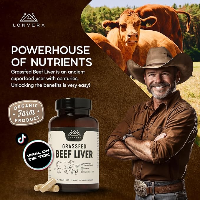 Grass Fed Beef Liver Capsules for Women and Men – 3000mg Freeze Dried Desiccated Organs – Nutrient Source for Joints Bones Hair Skin Nails &amp Daily Energy – 120 Pasture-Raised Capsules
