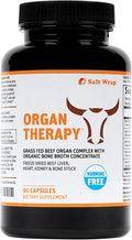 SaltWrap Organ Therapy - Grass Fed Beef Organ Meat Complex Supplement with Organic Bone Broth Concentrate (Beef Liver Heart Kidney and Bone Broth Capsules with BioPerine) Desiccated 90 Capsules
