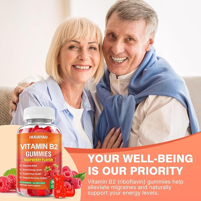 Vitamin B2 Gummies Riboflavin Supplement with Magnesium for Kids &amp Adults B2 Gummies for Migraine Relief &amp Nervous System Support Vegan Sugar-Free Raspberry Flavor 120 Count